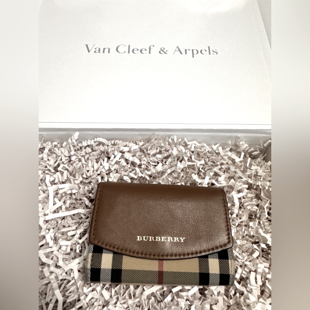 Burberry Brown and Beige Check Card Holder
